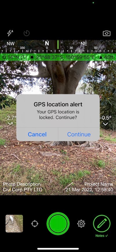 GPS location locked alert in Solocator camera.