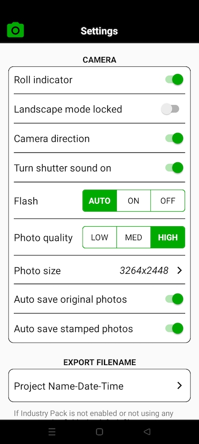 Solocator Android settings screen.