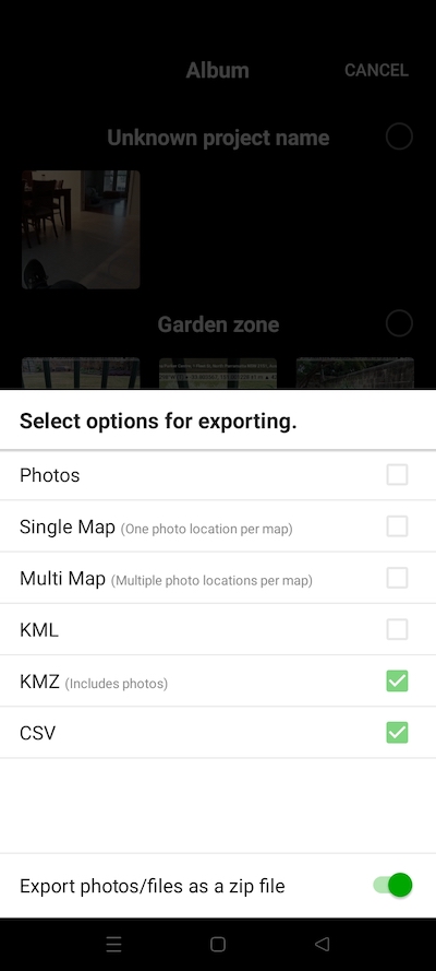 Select from CSV, KML and KMZ files for export with Solocator photos.