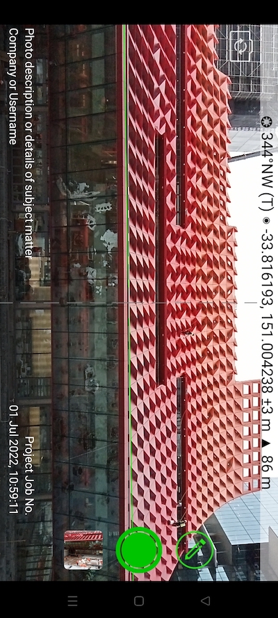 Landscape photo of building with red roof with a selection of overlaid information.